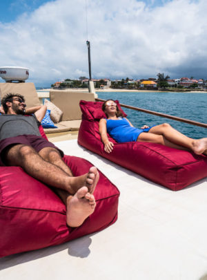 Relaxing onboard a luxury yacht charter in Zanzibar